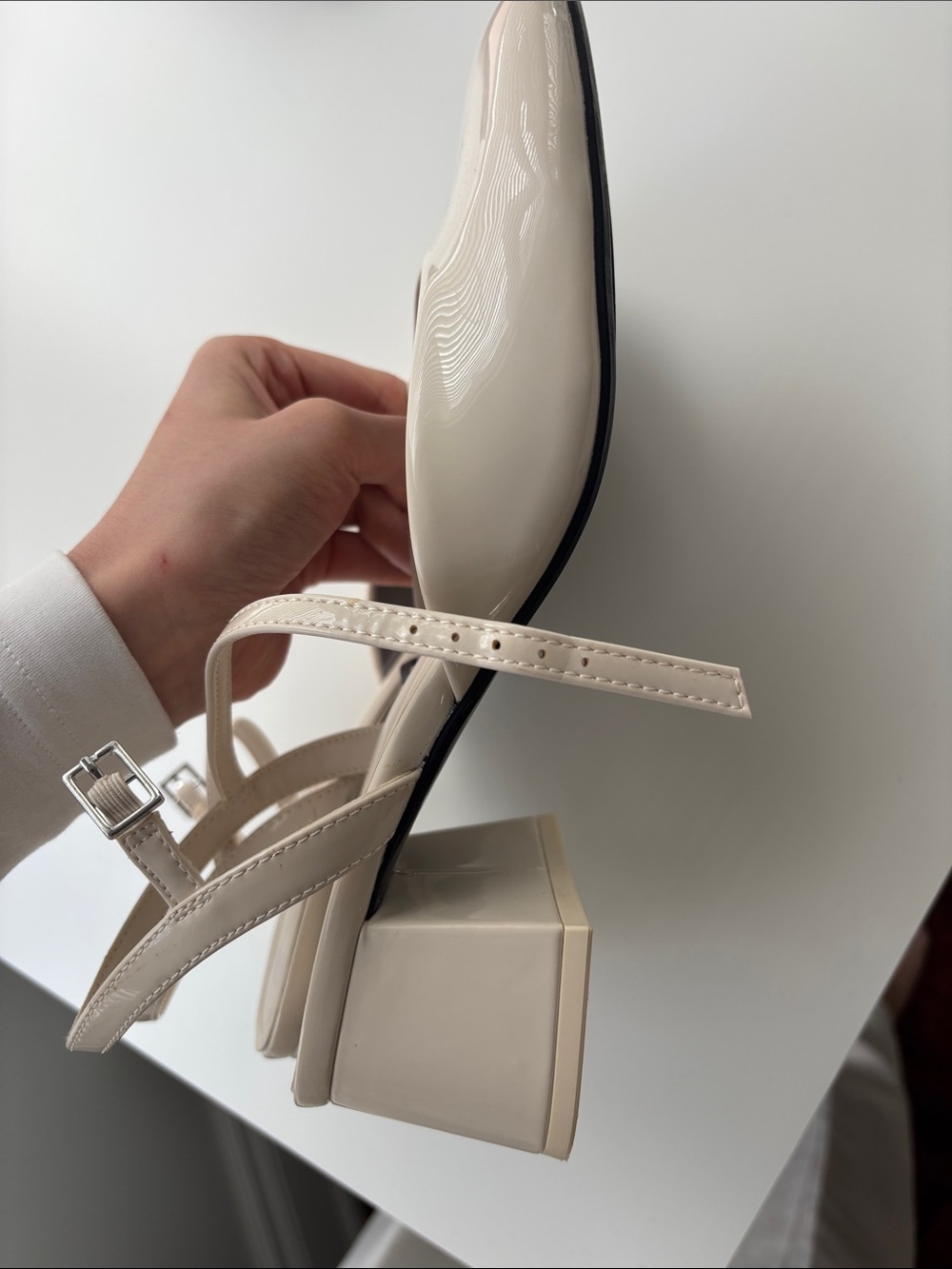 Zara Patent Cream Block Heel Slingback Pumps - Picture 4 of 6